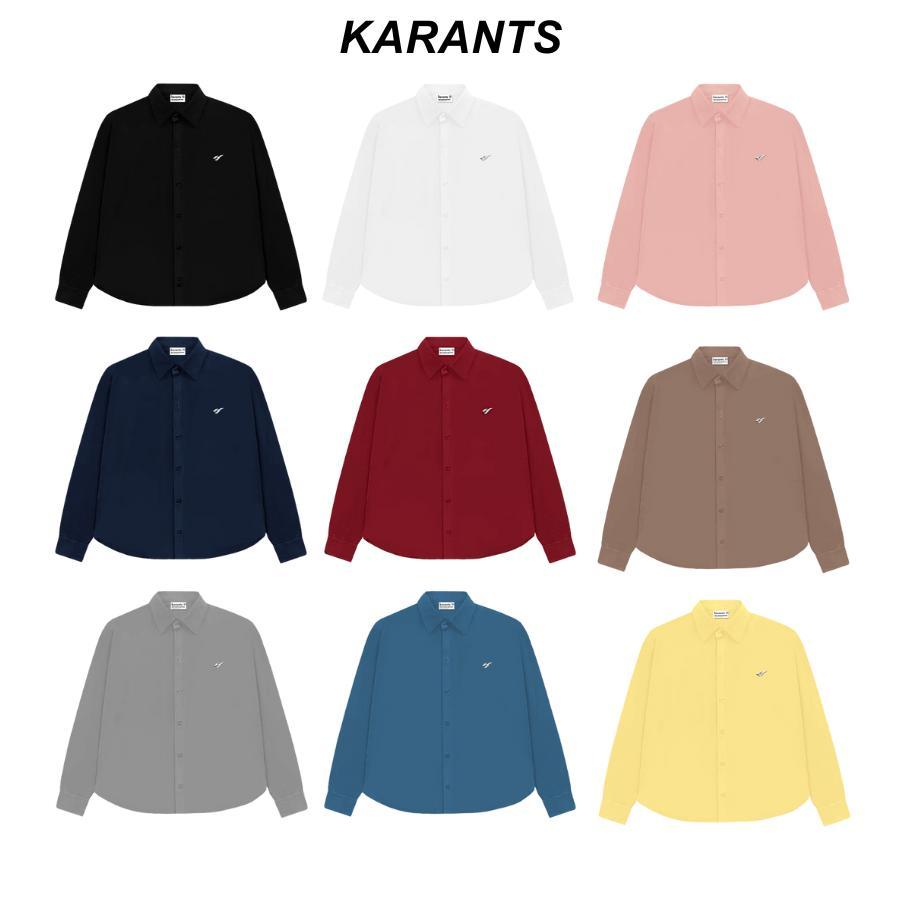 Karants เสื้อเชิ้ตแขนยาวสีพื้นโลโก้โลหะ เกรดพรีเมียม ทรง Cropped Boxy สำหรับผู้ชายและผู้หญิง - KR235