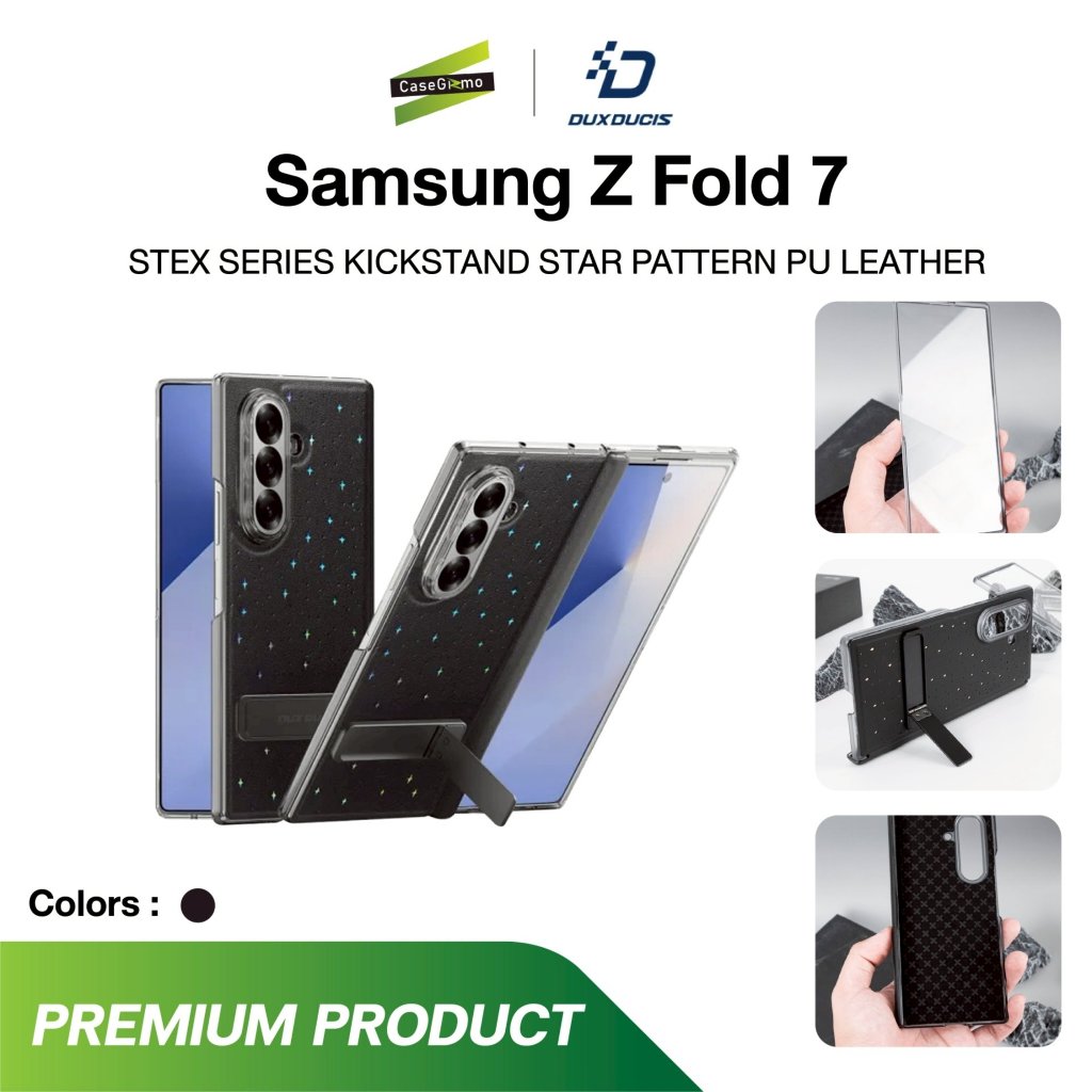 DUXDUCIS รุ่น Z Fold 7 เคสหนังลายคริสตัล พร้อมขาตั้ง และกรอบกระจก สีดำ Stex Series Case