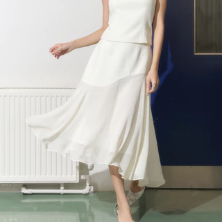Miss office กระโปรงยาวตัดต่อหน้าหลังชีฟอง (Amaryl Skirt : MS-050)