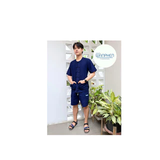 เสื้อหม้อห้อมกระดุมจีนคอกลมแขนสั้น หม้อห้อมแท้จากจ.แพร่