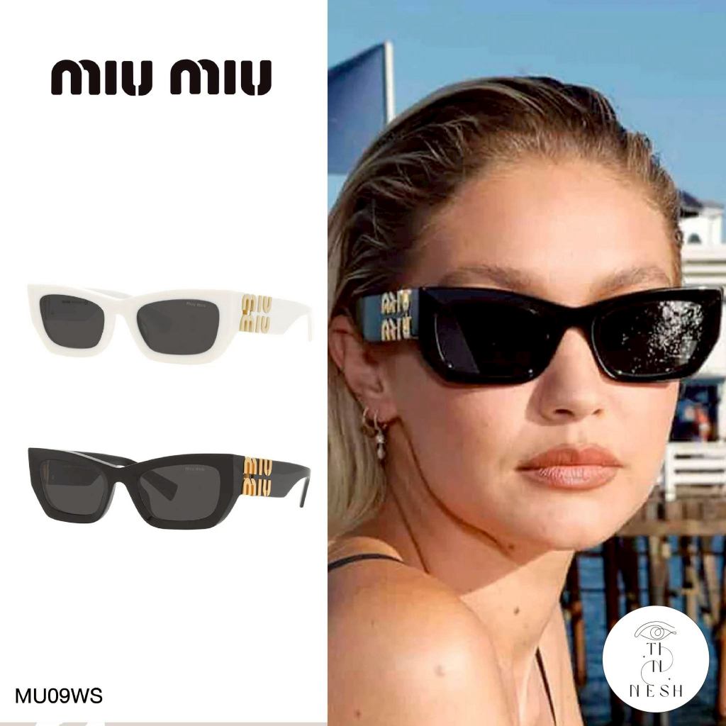 แว่นกันแดด Miu Miu รุ่น MU09WS ทรงเหลี่ยมใหญ่ ของแท้💯 อุปกรณ์ครบ ประกัน 2 ปี มิวมิว