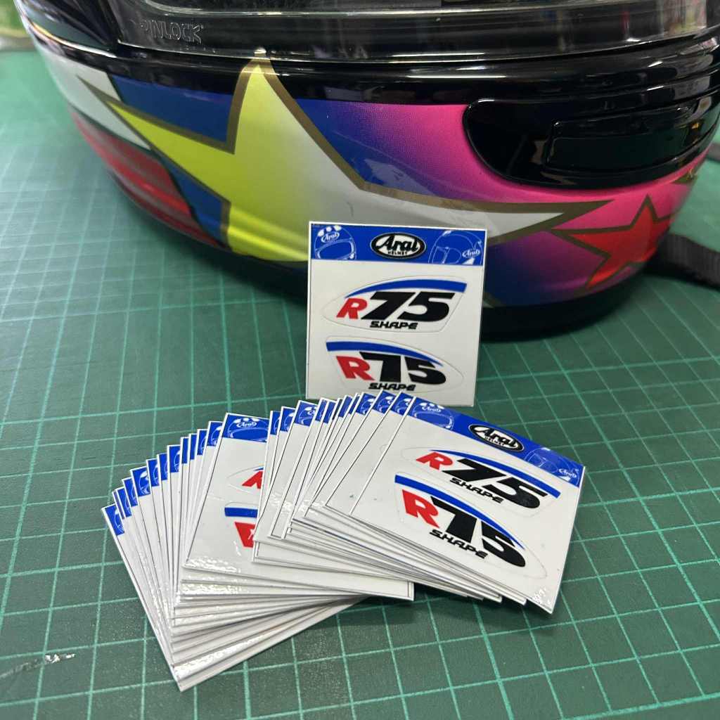 สติกเกอร์ แปะมุมชิว หมวกกันน๊อค  R75  สำหรับแปะชิวหมวกaraiหรือรุ่นอื่นๆได้ทุกรุ่น เพื่อความสวยงาม