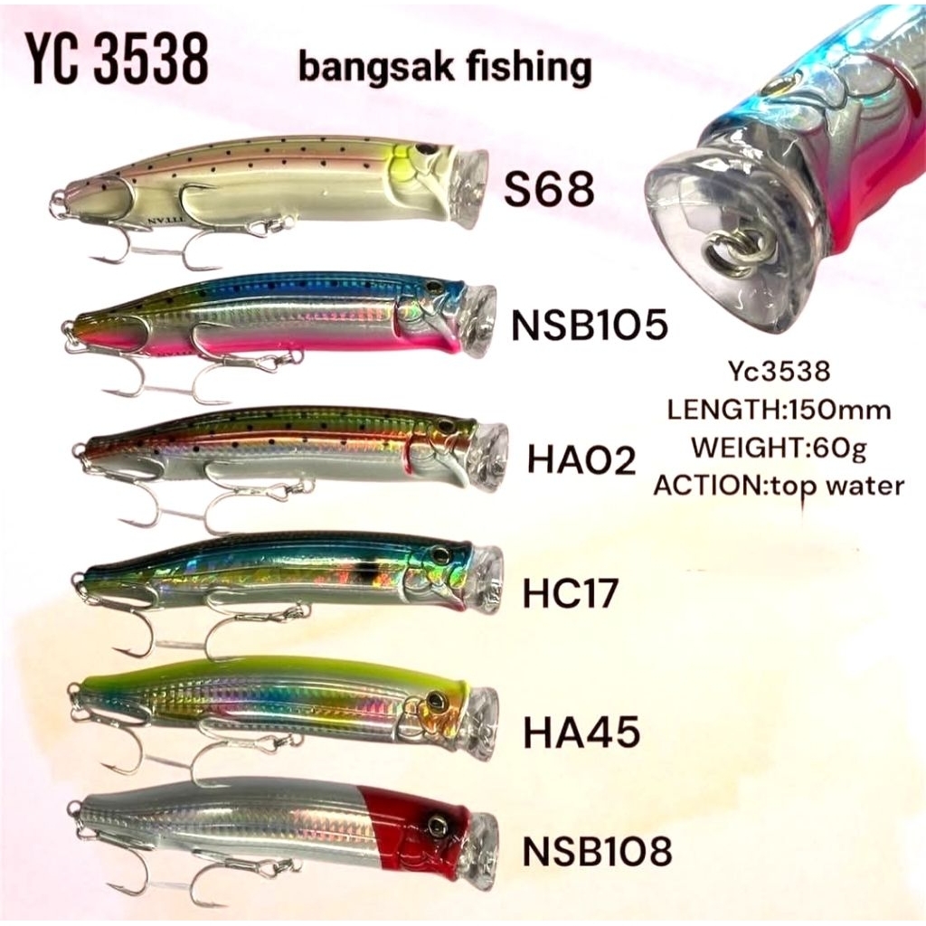 เหยื่อ ป้อบเปอร์  TITAN FEED POP ขนาด15เซน น้ำหนักเหยื่อ 60กรัม เหยื่อผิวน้ำทรงยอดนิยม เดินลวดเต็มเส้น เบ็ด4X