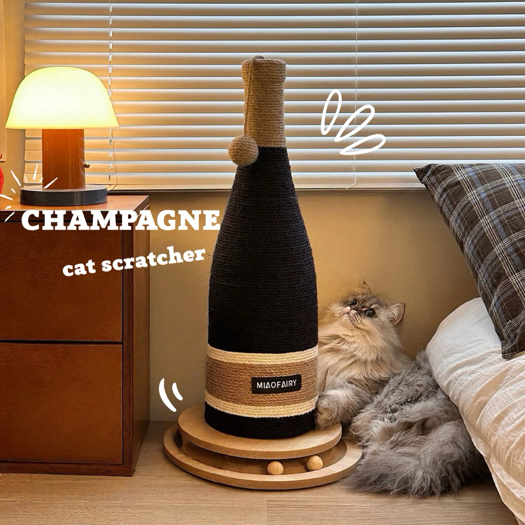 New! ที่ลับเล็บน้องแมวขวดแชมเปญ 🍾 ฐานลูกบอลไม้