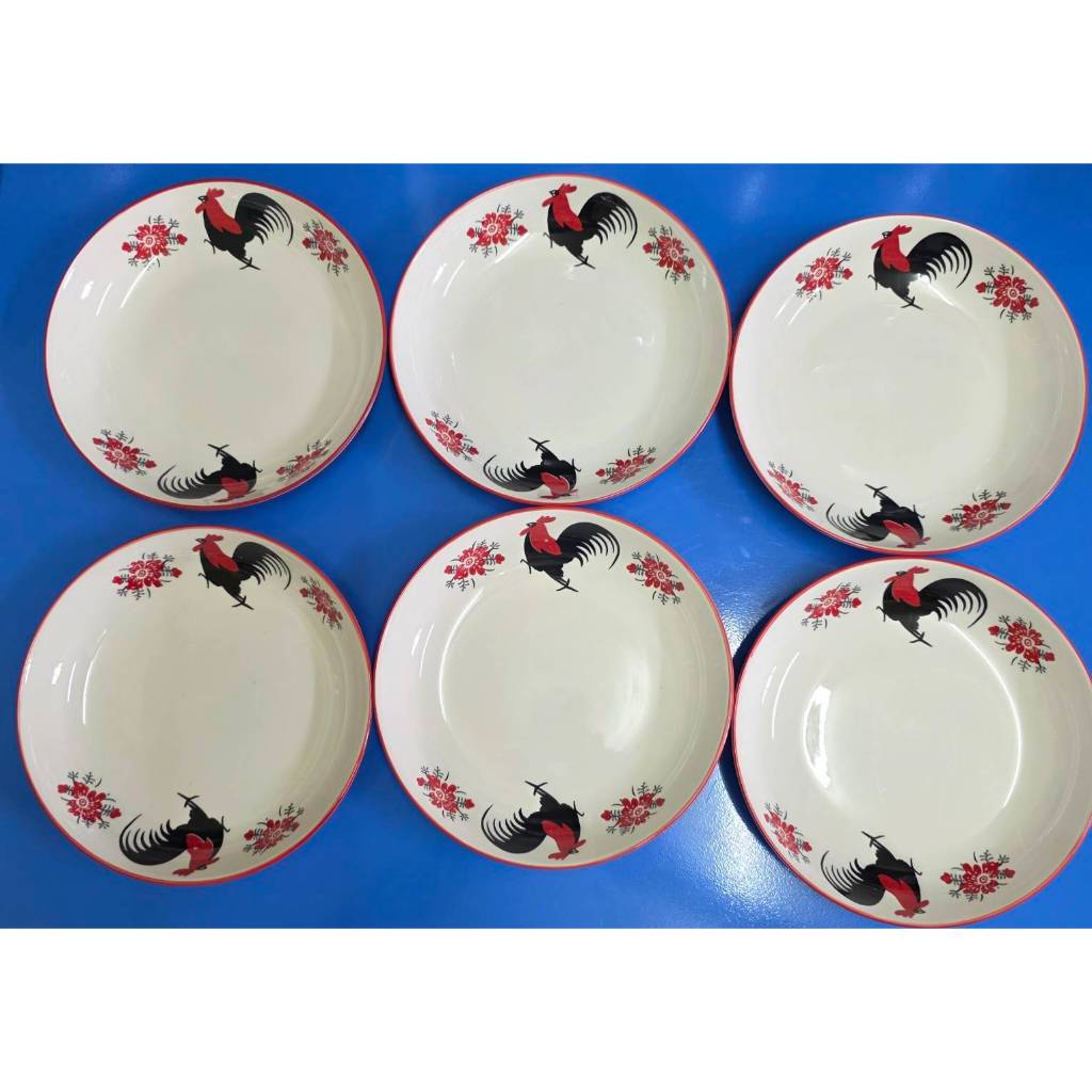 SJ008C จานเซรามิกลายไก่ ขนาด 8นิ้ว 6ใบ ราคา