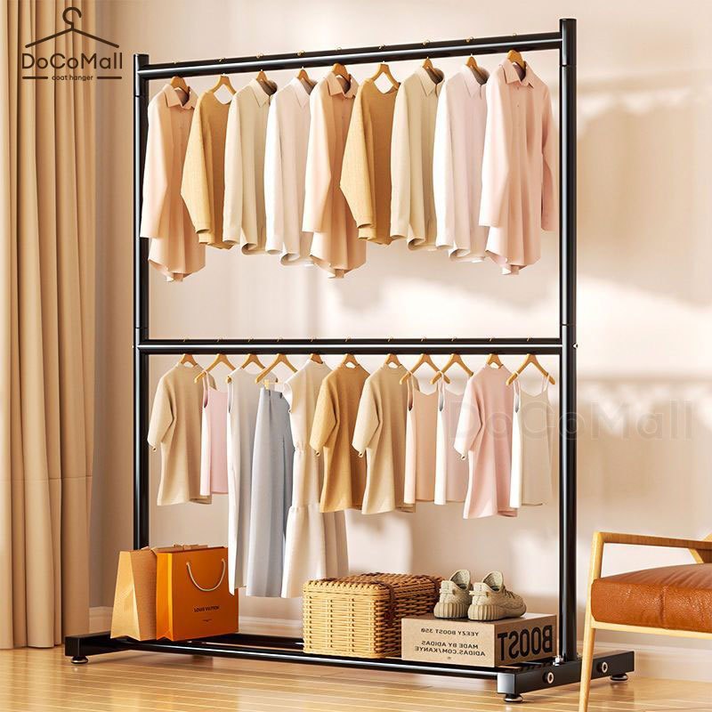 [ราว 2ชั้น] ราวผ้า ราวตากผ้า 2 ชั้น ตะขอแขวนเสื้อ แบบมินิมอล  สำหรับคอนโด รางตากแข็งแรง เเขวนได้50ตัว+ พร้อมส่ง