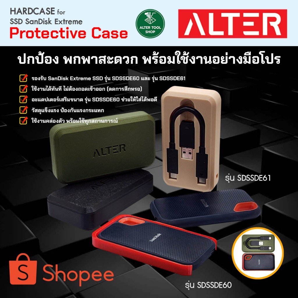 เคส SanDisk Extreme SSD SDSSDE60 SDSSDE61 | ALTER Protective Case กล่องเก็บ SSD กันกระแทก