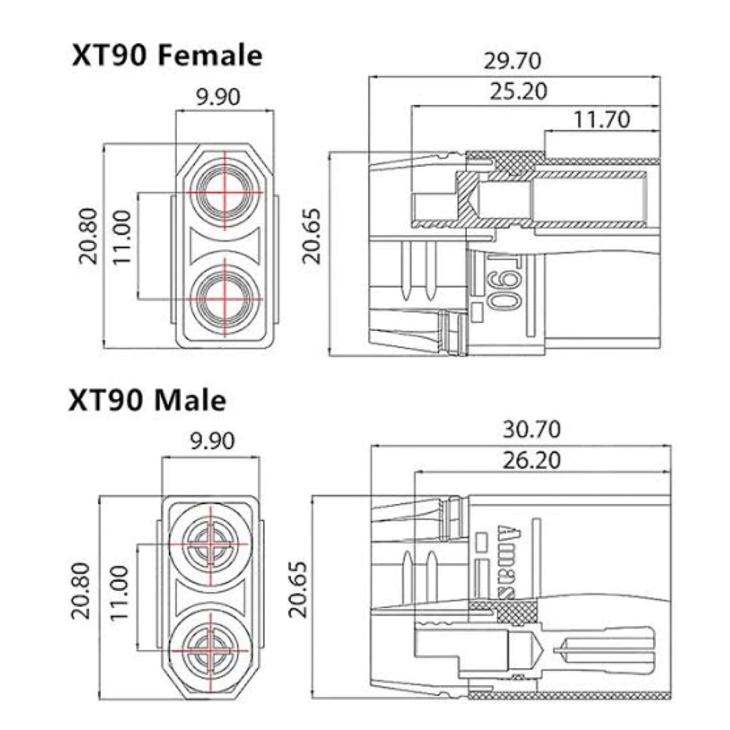Amass XT30 / XT60 / XT90 ของแท้ (1 คู่) ปลั๊กขั้วต่อแบตเตอรี่ RC ทนกระแสสูง พร้อมฝาหุ้มกันช็อต สำหรับโดรนและงาน DIY thumbnail 6