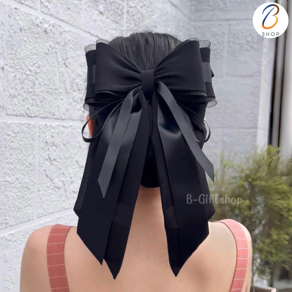 เน็ตติดผม สีดำ หางยาวแต่งริบบิ้น สวยหรู งานพรีเมี่ยม