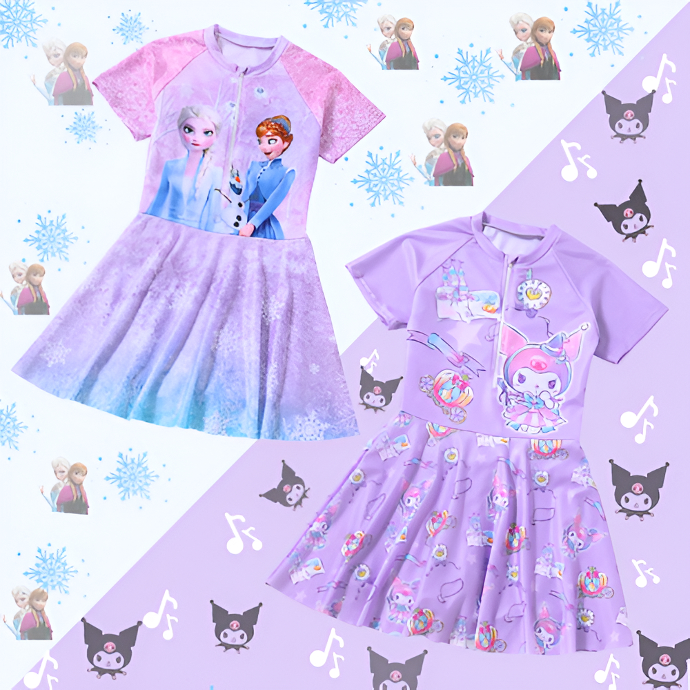 ชุดว่ายน้ําเด็กการ์ตูน  6-14ปี ผ้าแห้งเร็ว  ชุดว่ายน้ำเด็กผู้หญิง ใส่เที่ยวทะเลหรืออยู่บ้านชิลๆ วัสดุคุณภาพส ลายน่ารัก