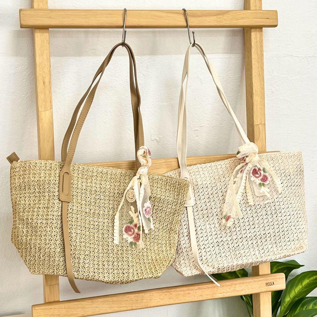 💕ivy กระเป๋าสาน Tote bag กระเป๋าสะพายข้าง สวยเก๋ (A198)