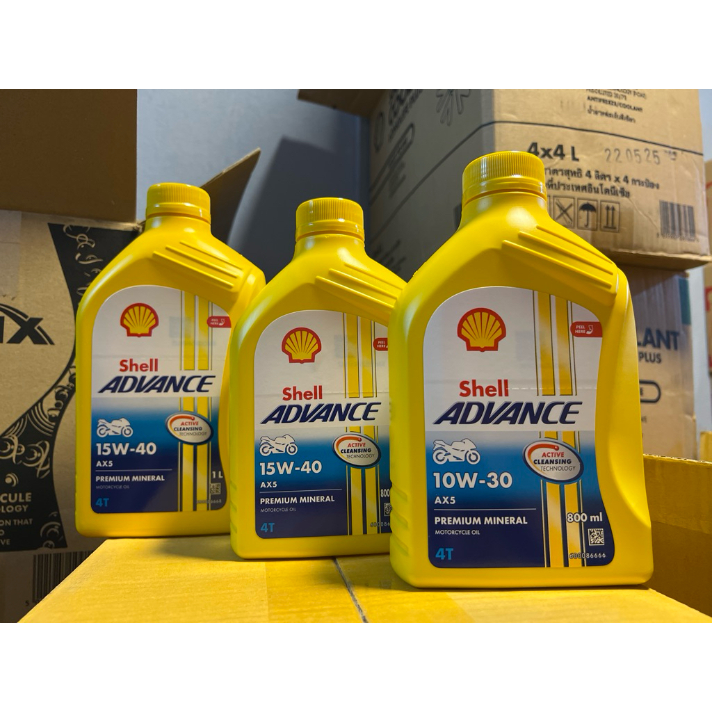 น้ำมันเครื่อง รถจักรยานยนต์ shell advance 4T ax5 10w-30 15w-40 JASO MA2 จำนวน 1 ขวด
