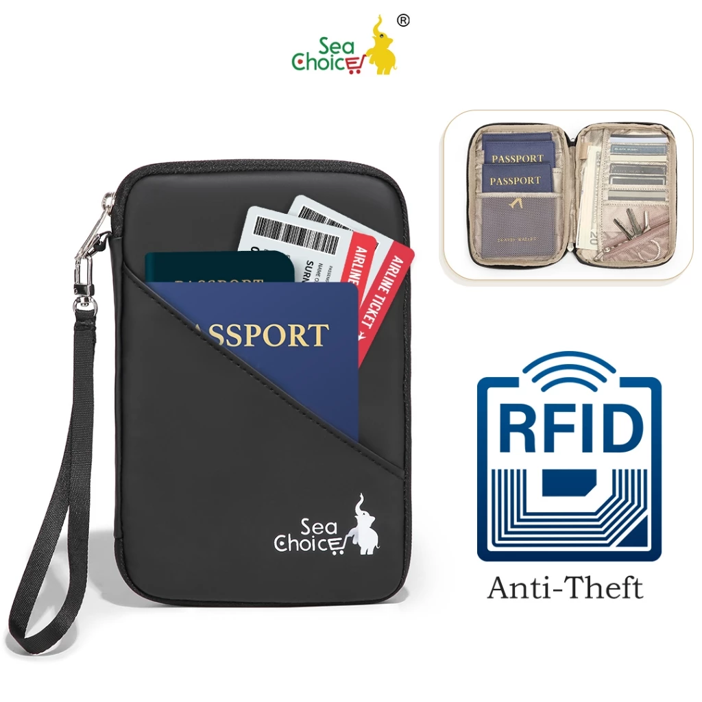 SeaChoice กระเป๋าใส่พาสปอร์ตสำหรับครอบครัว กระเป๋าใส่พาสปอร์ตป้องกัน RFID กระเป๋าจัดระเบียบเอกสารการเดินทาง ยูนิเซ็กซ์