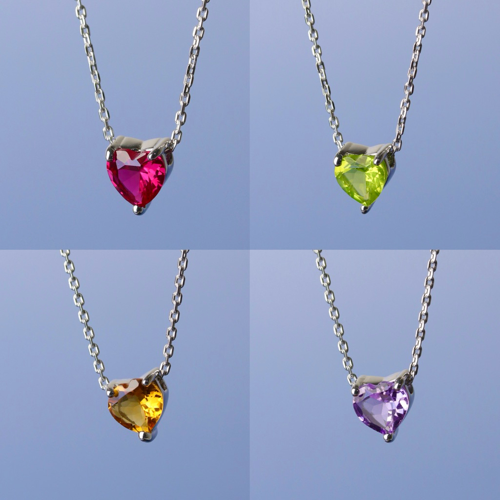 LUCYSUMMER Heart Necklace สร้อยคอ พร้อมจี้หัวใจฝังพลอยแท้ Heart Cut หัวใจ ขนาด 7 มม.