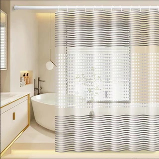 ม่านห้องน้ำ สีใส แบบใส กันน้ำ EVA ม่านอาบน้ำ 180x180cm Shower Curtains ติดตั้งง่าย แถบแม่เหล็กด้านล่าง