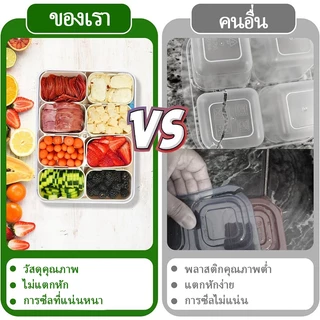 MoonPost กล่องพลาสติกโปร่งใส แยก 4/8 ช่อง กันฝุ่น แบบพกพา สําหรับใส่ขนม ปิกนิก กล่องเก็บอาหาร กล่องผัก ระบายน้ำ พร้อมฝาป