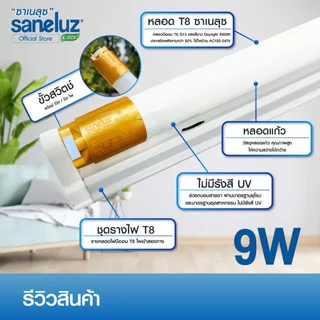 Saneluz 5 หลอด ไฟ LED T8 9W 60cm รุ่นสว่างพิเศษ 1100lm แสงสีขาว Daylight 6500K ใช้งานไฟ AC220V led