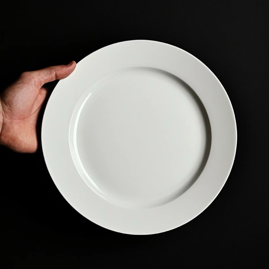 จานกลมตื้น จานเซรามิค จานแบ่ง จานเนื้อโบน โรงแรม ceramic flat plate จานขอบ 7 นิ้ว