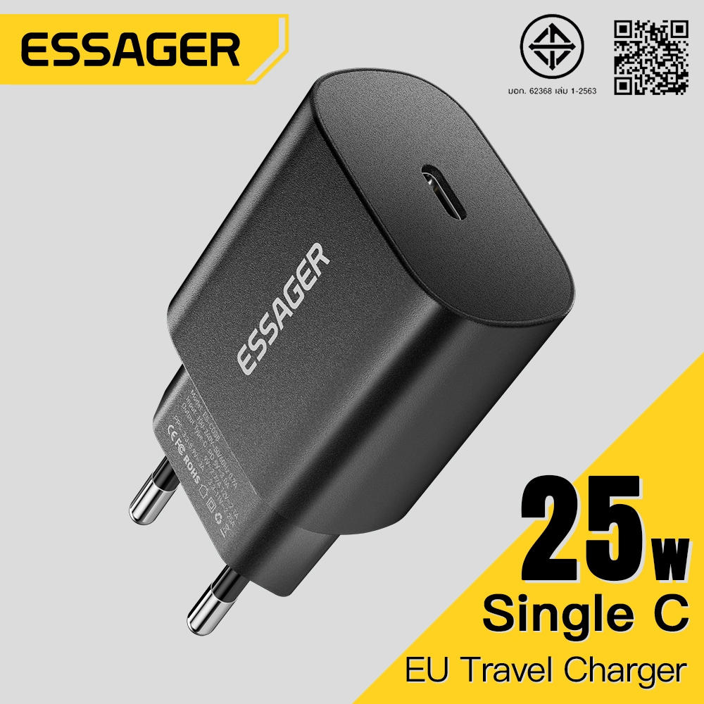 Essager เครื่องชาร์จเดินทาง 25W single C มาตรฐานยุโรป เหมาะสำหรับ Huawei, Samsung และอุปกรณ์อื่นๆ