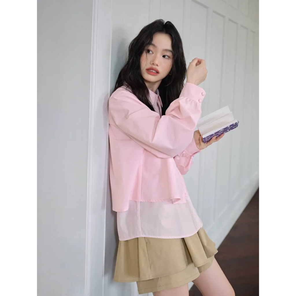 [พร้อมส่ง S/พรีออเดอร์] ❤KUOSE : Pink Layered Look Blouse❤