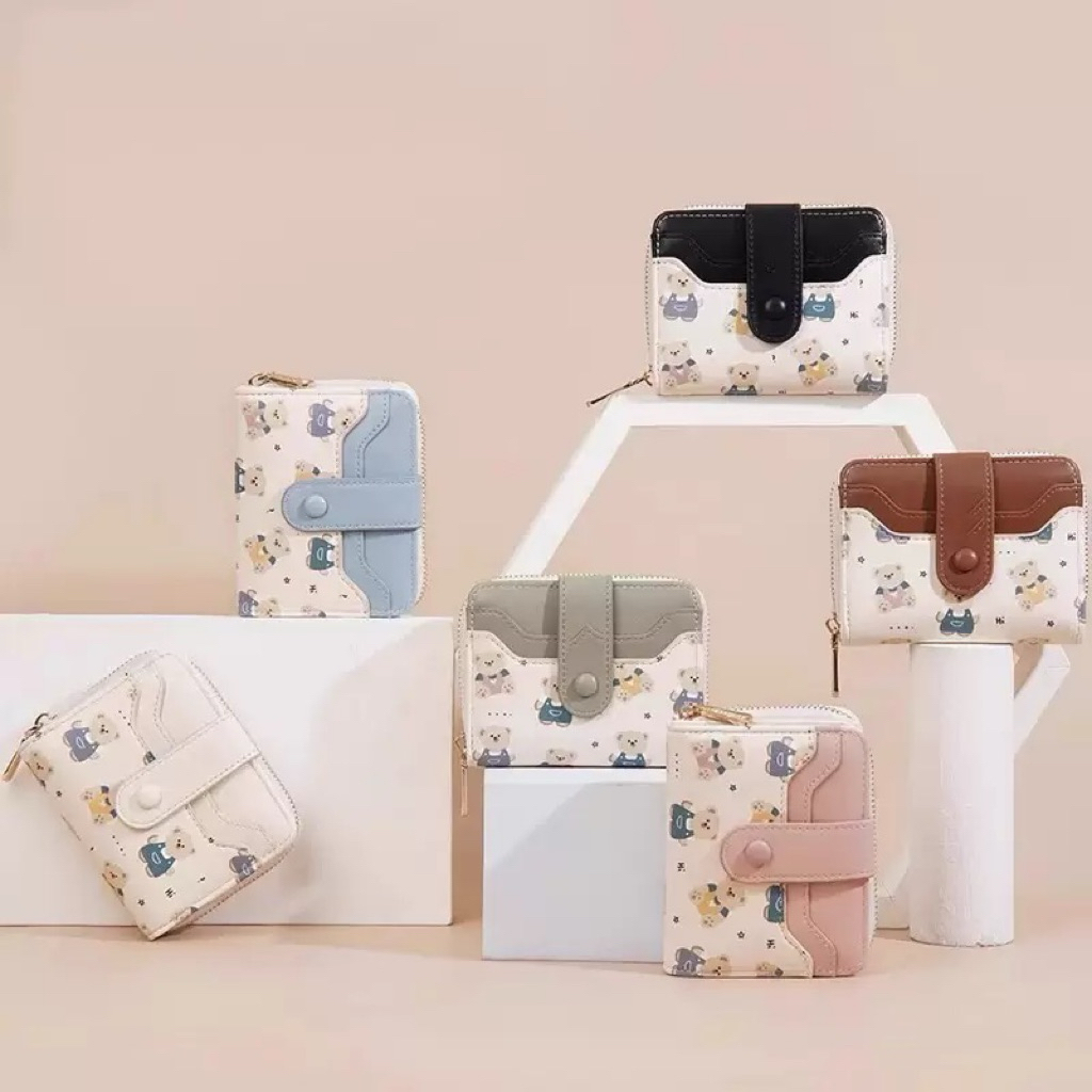 (QB-4185) กระเป๋าสตางค์ใบสั้น สีสดใส พกพาสะดวก ขนาดเล็กแบบพกพา พร้อมช่องใส่บัตร -น่ารัก