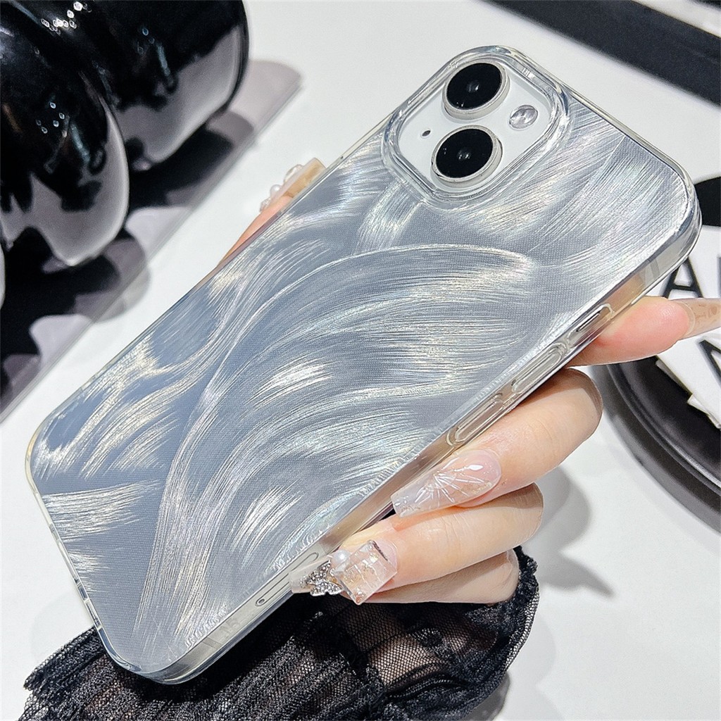 เคส ขนนกสีเงิน โทรศัพท์มือถือ For iPhone 17 17Pro 17Air 17Promax 16E 16/15/14/13/12/11 Promax 7Plus/8Plus 055