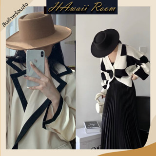 Hawaiiroom หมวกปีกกว้างทรงเกาหลี หมวก Fedora หมวกผู้หญิง แฟช…