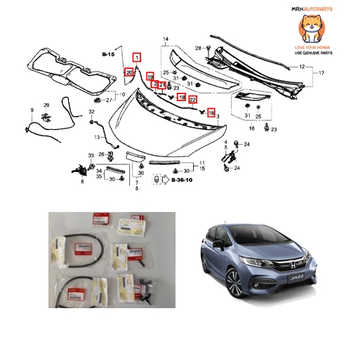 ชุดสายและหัวฉีดน้ำล้างกระจกหน้า Honda Jazz GK 2014-ON แท้ศูนย์ครบชุด