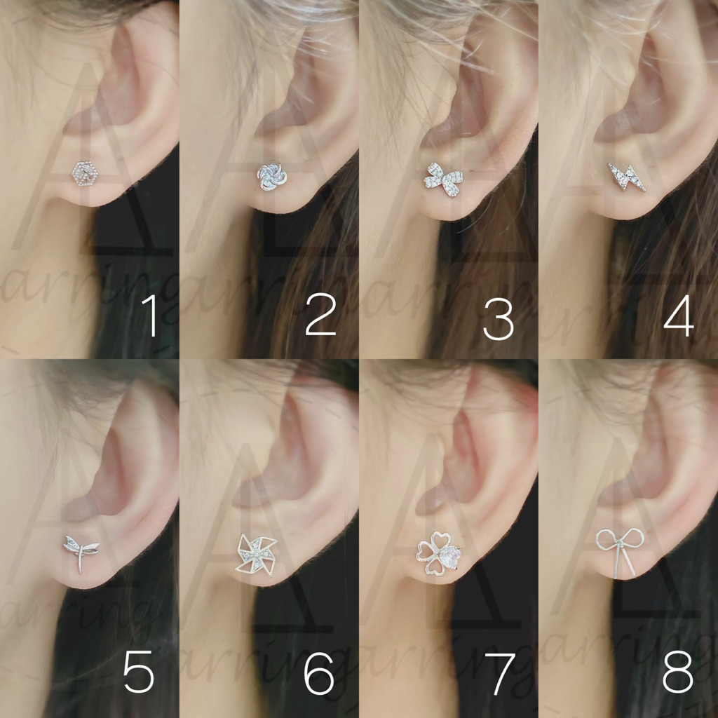 [มินิมอลสีเงิน130] ต่างหูมินิมอลแบบติดหู ราคาต่อ1คู่ พร้อมแป้น(ทับหลัง)แบบโลหะทุกคู่