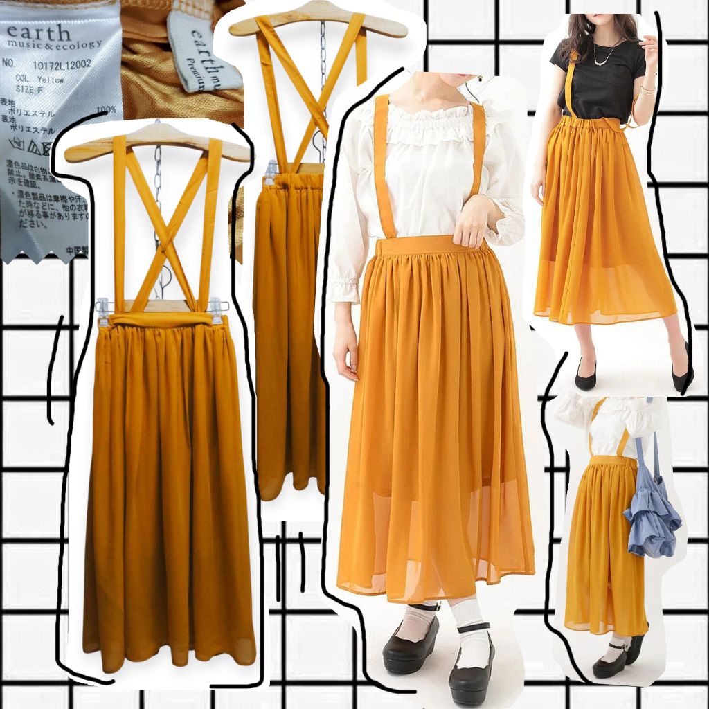 W114💛E A R T H_ M U S I C & E C 0 L 0 G Y(Premium Label) กระโปรง(เอี๊ยม)ผ้าชีฟอง2way