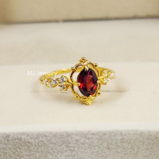 แหวนพลอยแท้ โกเมน ทรงไข่ขนาด 7×5 มิล แหวนเงินแท้ 925 silver9…