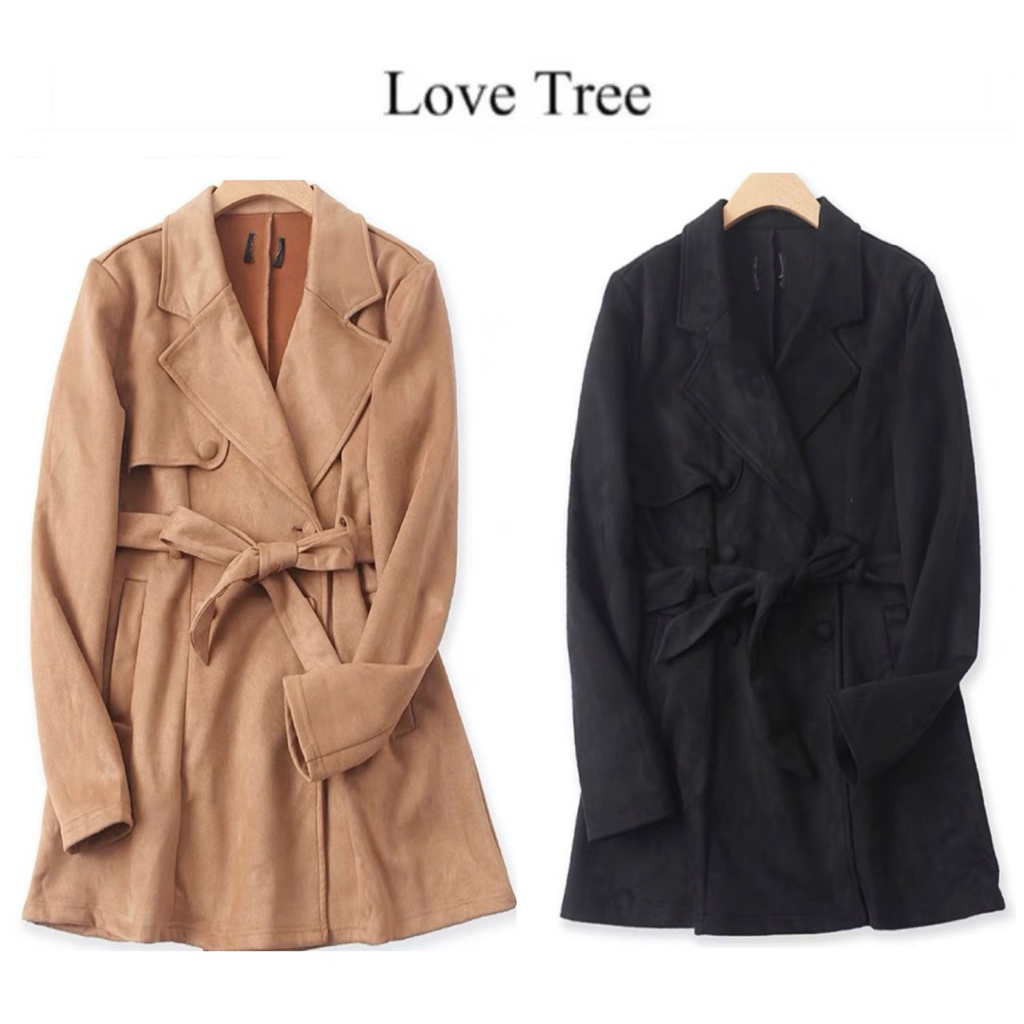 เสื้อโค้ท suede  OVERCOAT โค้ทหนังกลับ   Trench coat  belt coat  LOVE TREE  (WY1100)