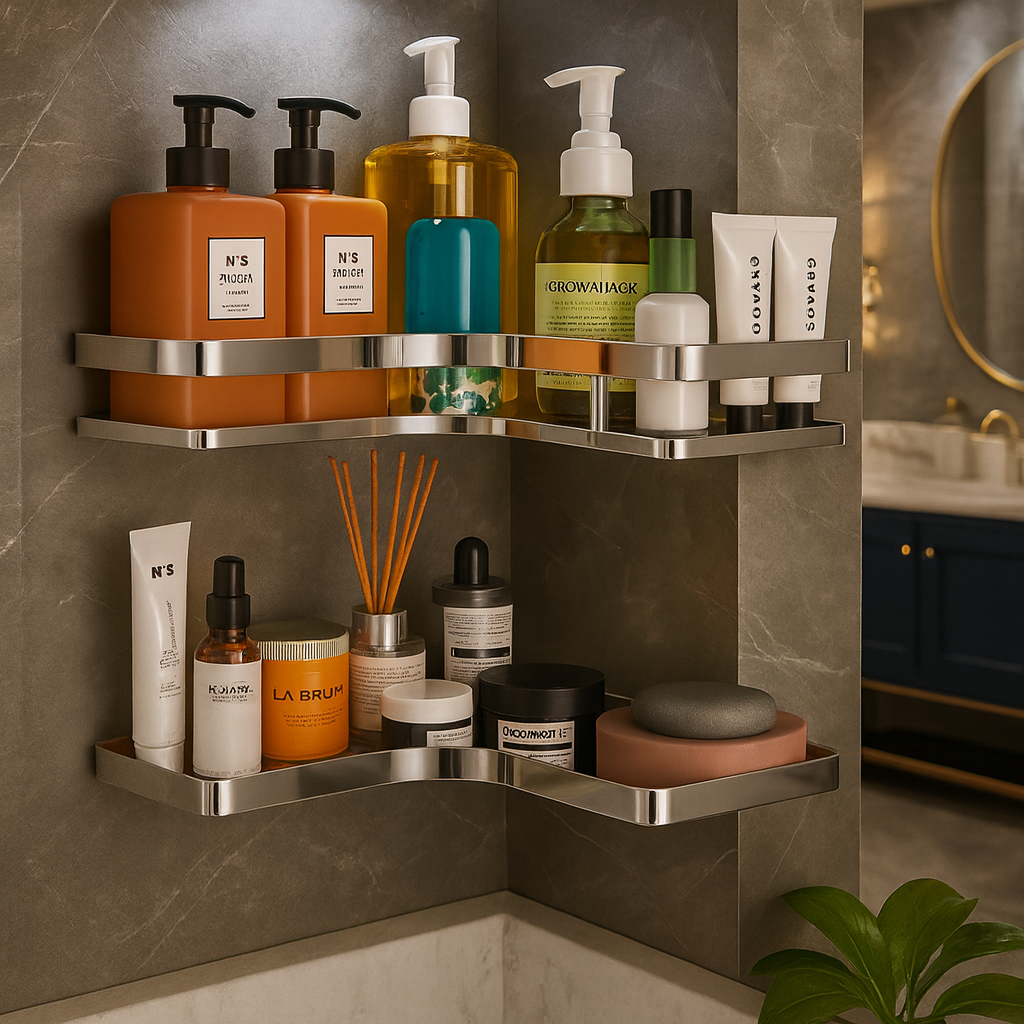 ชั้นวางของเข้ามุมสแตนเลส 1ชั้น/2ชั้น กันน้ำ กันสนิม ติดตั้งง่าย ไม่ต้องเจาะผนัง รับน้ำหนักได้ดี สำหรับห้องน้ำ ห้องครัว - รูปที่ 6