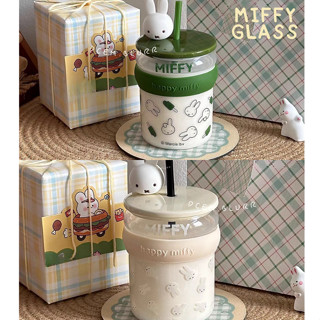 Pre 💕New แก้วMiffy ความจุ 450ml. วัสดุเป็นแก้ว ฝาเซรามิค มีห…