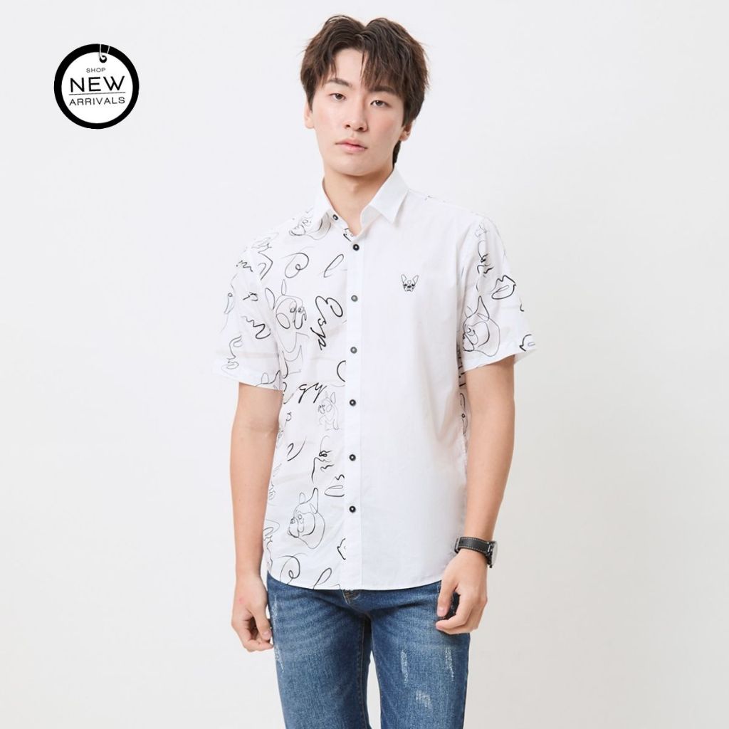 ESP เสื้อเชิ้ตแขนสั้น Frenchie ลายกราฟิกมินิมอล สีขาว รุ่น 03984