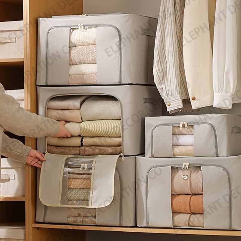 กล่องเก็บของพับได้ 66L/80L/130L กล่องเก็บของโครงเหล็ก กล่องใส่ผ้าห่ม พับได้ เปิดด้านหน้า ขนาดใหญ่ แข็งแรง thumbnail 3