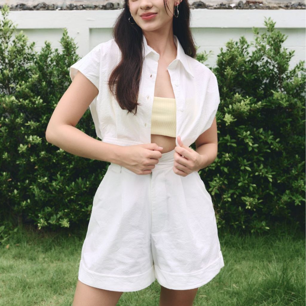 IN R-SQUARED [INR2] Florence Shorts - กางเกงขาสั้นเอวสูง สีขาว