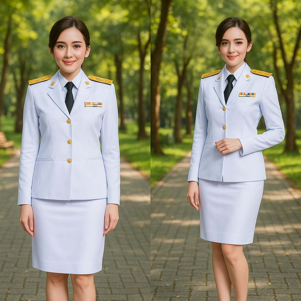 พร้อมส่ง ฟรีถุงสูท XL XXL 3XL ไซส์ใหญ่ เครื่องแบบชุดปกติขาวหญิงสีขาวโอโม่สว่างสวย+กระโปรงทรงสอบ ชุดข