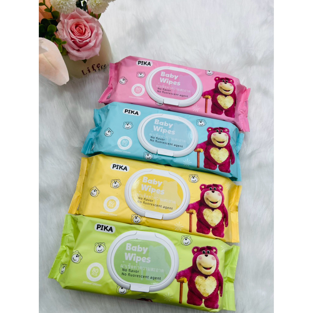 ทิชชู่เปียก (PIKA) ทิชชู่ 80 แผ่น Baby Wipes ผ้าเช็ดทำความสะอาด ไม่ผสมแอลกอฮอล์ไม่ผสมน้ำหอม