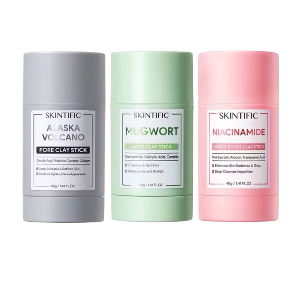 SKINTIFIC Clay Mask Stick Mugwort สคินทิฟฟิค มัควอร์ธ แอคเน่ เคลย์ สติ้กซ์  มาร์คหน้า มาร์คโคลน ลด สิว ขนาด 40 กรัม