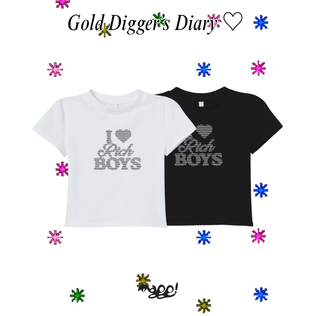 mappi เสื้อยืดผู้หญิง Baby Tee ครอป | I Love Rich Boys | ผ้านุ่มยืด Cotton 100% | White/Black