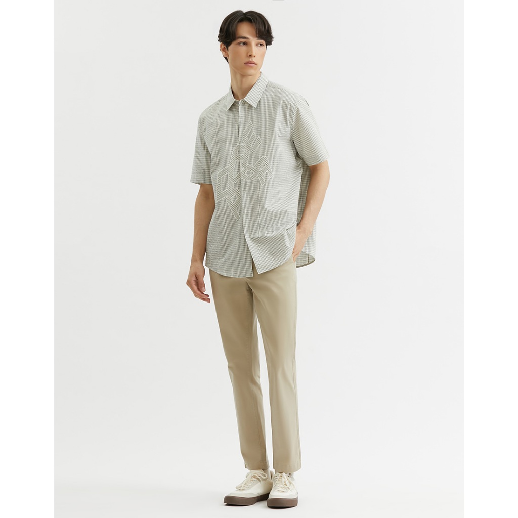 DAPPER เสื้อเชิ้ตแขนสั้น Checked Logo Appliqué สีครีม (BCS/WH/433TS) - รูปที่ 5