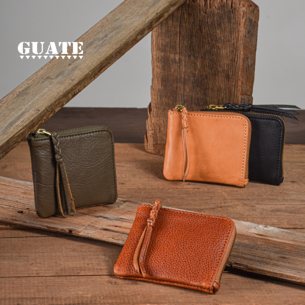 GUATE - Wallet MLT08 กระเป๋าสตางค์ใบสั้นหนังแท้ หนังวัว เปิดปิดด้วยซิป เท่ เรียบง่าย