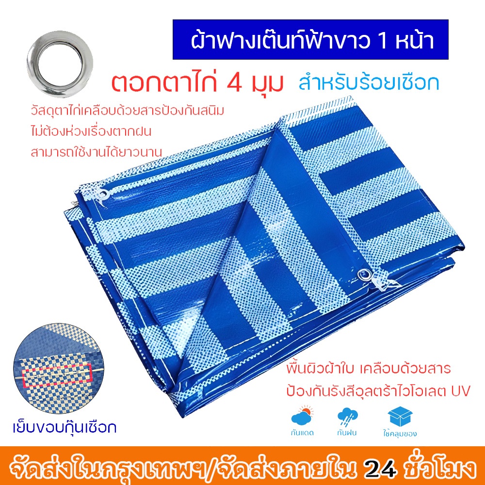 【ข้อเสนอพิเศษ】ผ้าเต็นท์หนา ผ้าหญ้าข้าวสีน้ำเงินและสีขาว ผ้าใบกันฝน PE ผ้าใบปูสนามหญ้ากันฝุ่น ผ้าใบกันน้ำอเนกประสงค์