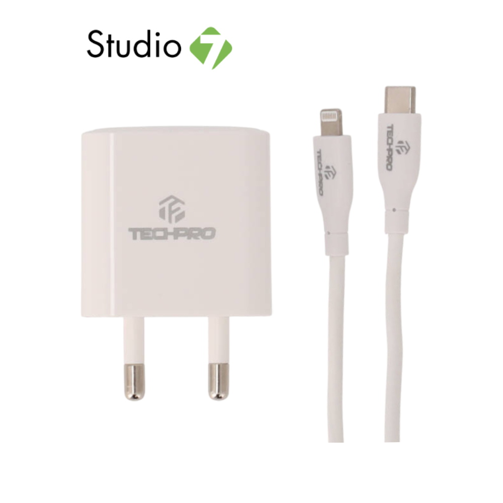 อะแดปเตอร์ TECHPRO Wall USB Charger 1 USB-C (PD20W) พร้อมสายชาร์จ USB-C to Lightning Cable 1M. by Studio7