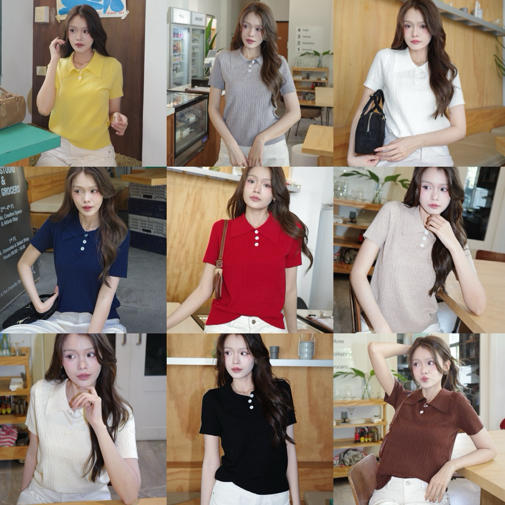 (ไม่ผลิตเพิ่ม)BEMYCHIC เสื้อไหมพรมโปโล รุ่น Nina knit top