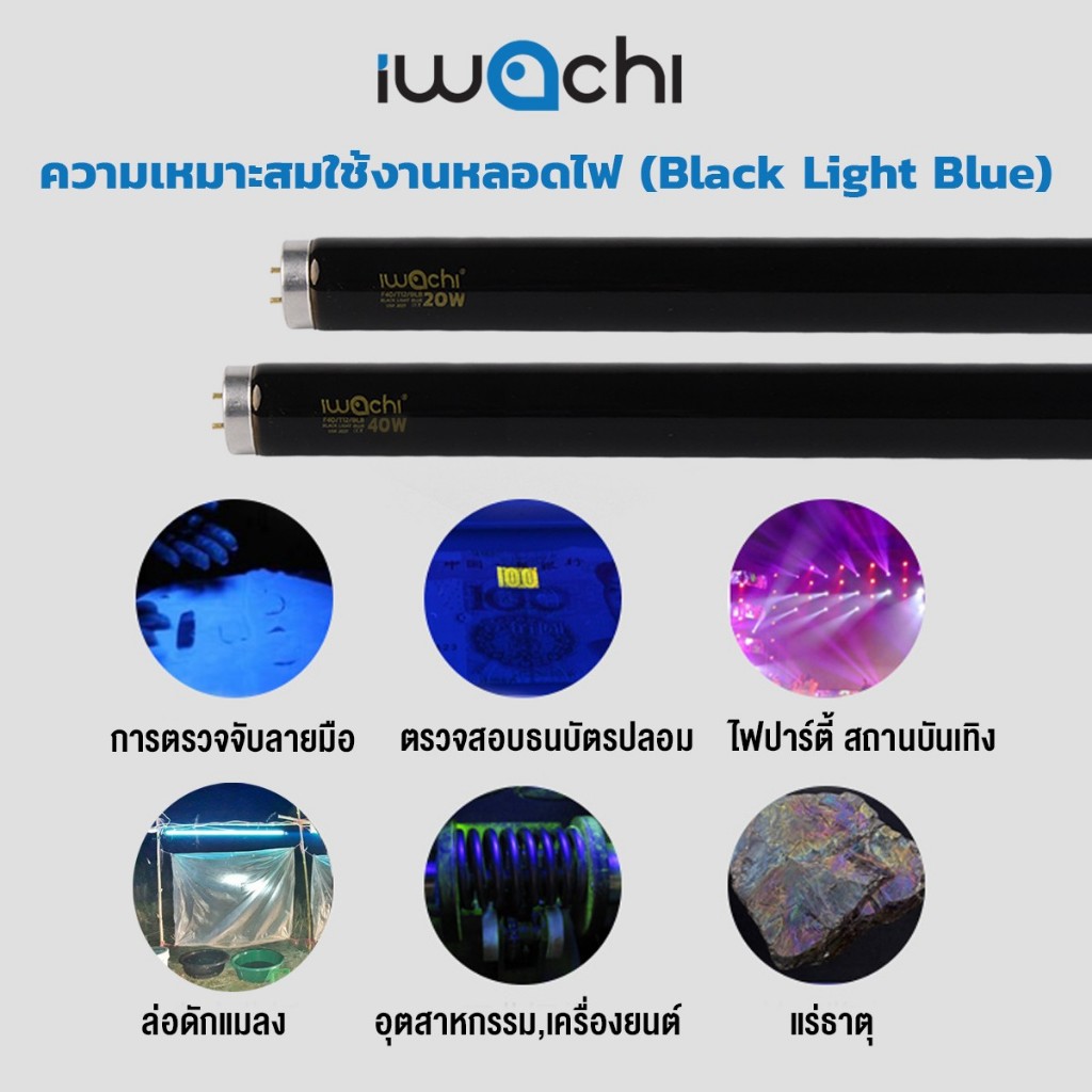 ชุดหลอดไฟนีออนแบล็คไลท์ พร้อมรางอิเล็คทรอนิกส์ หลอดไฟ ล่อ ดัก จับ แมลง Black Light ไฟผับ IWACHI 1ชุด - รูปที่ 5