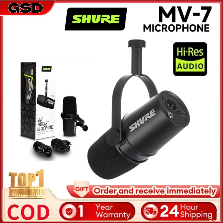 【🔥จัดส่งภายใน 2 ชั่วโมง】Shure MV7ไมโครโฟนสตูดิโอ,การบันทึกแบบไฮบริด XLR/USB