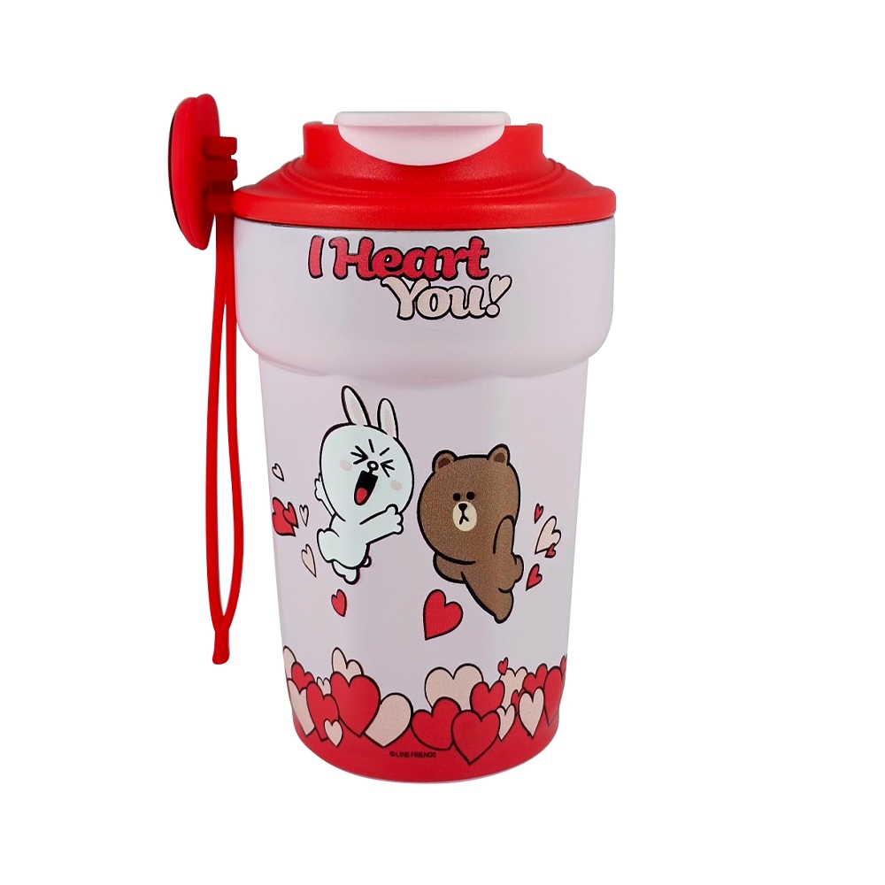 Vintage แก้วสเตนเลส เก็บความเย็น ลาย Line Friends หัวใจ ขนาด 320 มล.