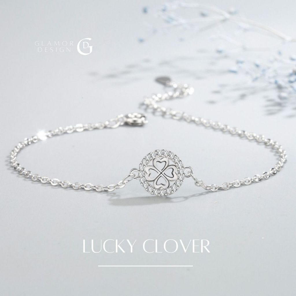 GLAMOR✨สร้อยข้อมือ Lucky Clover กำไลเงินแท้925 ประดับเพชรสี่ใบ ดีไซน์มงคลเสริมดวง ใส่แล้วเฮงทั้งวัน